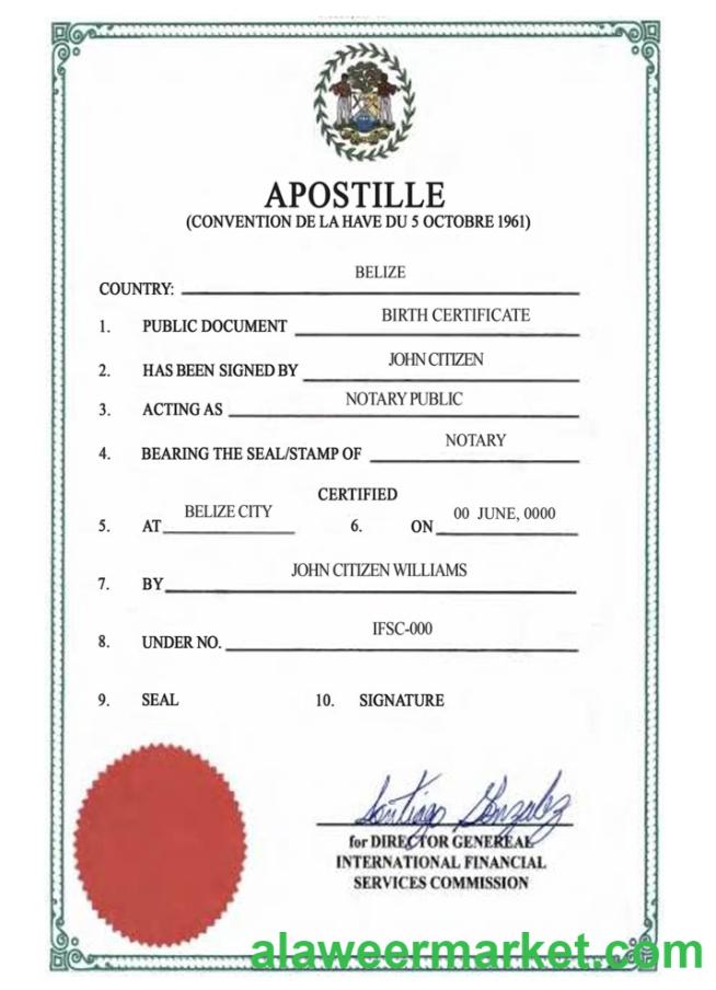 Belize birth certif, Apostille VERSION 2